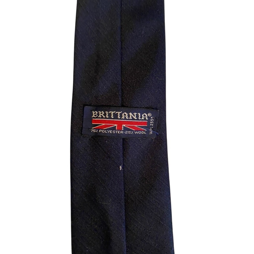 Brittania Vintage Mens Navy Blue Wool Blend Textured Necktie Solid Formal Tie